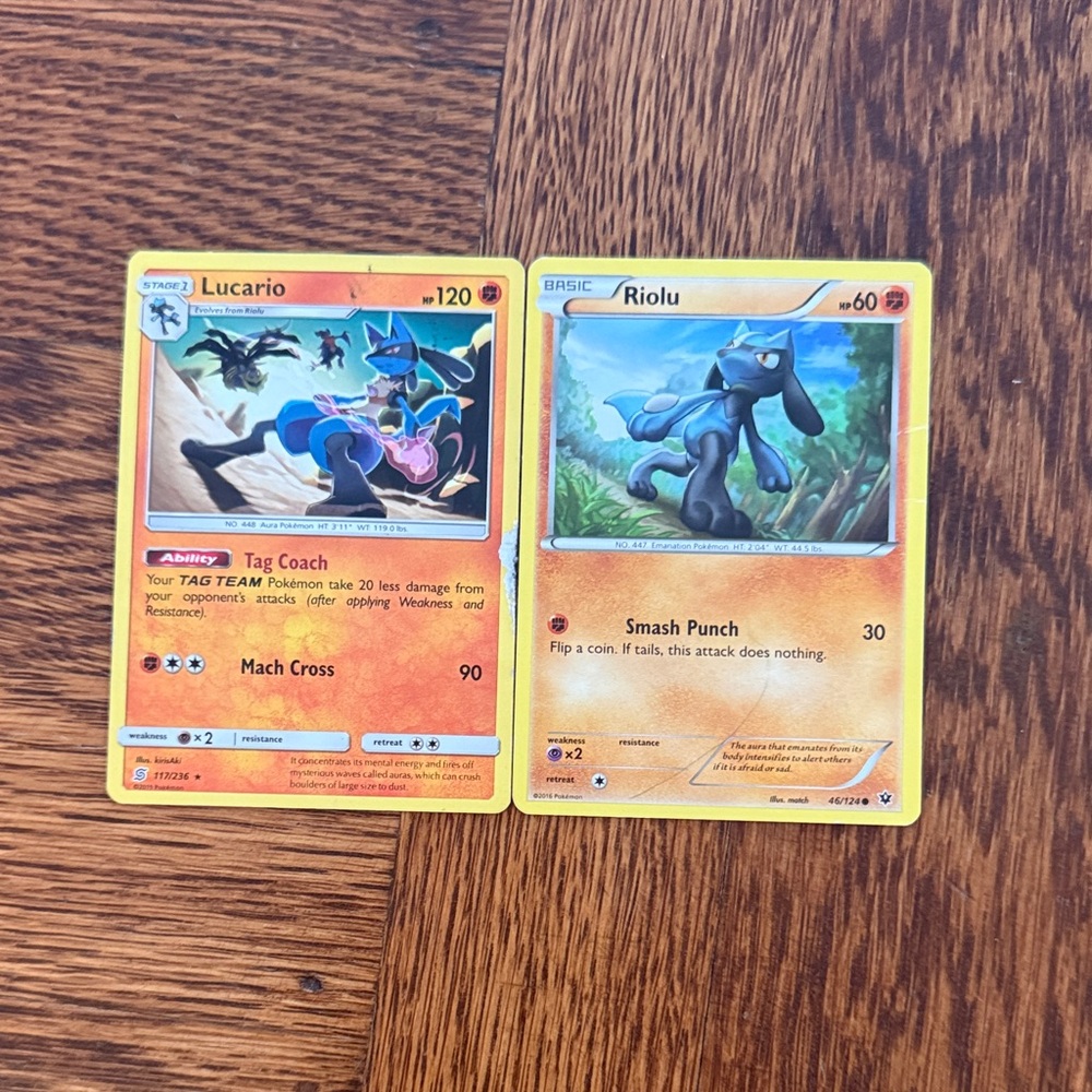 Lucario & Riolu Pokémon Cards - Orange/Blue Artwork